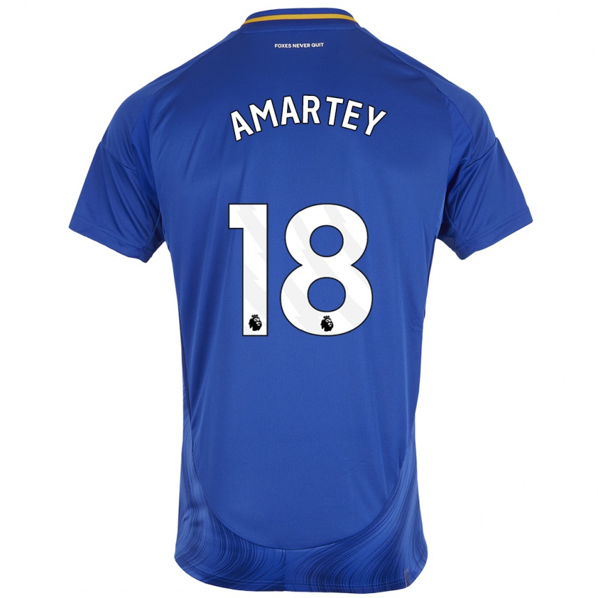 Niño Fútbol Camiseta Daniel Amartey #18 Azul Blanco 1ª Equipación 2024/25 Perú