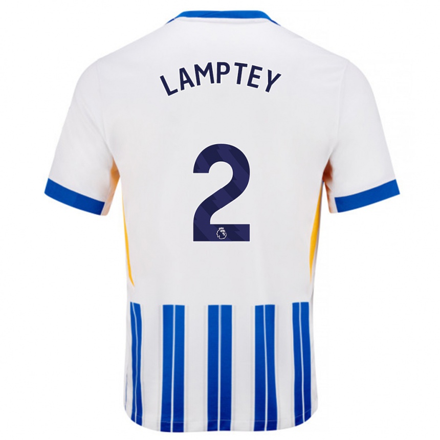 Niño Fútbol Camiseta Tariq Lamptey #2 Blanco Azul Rayas 1ª Equipación 2024/25 Perú