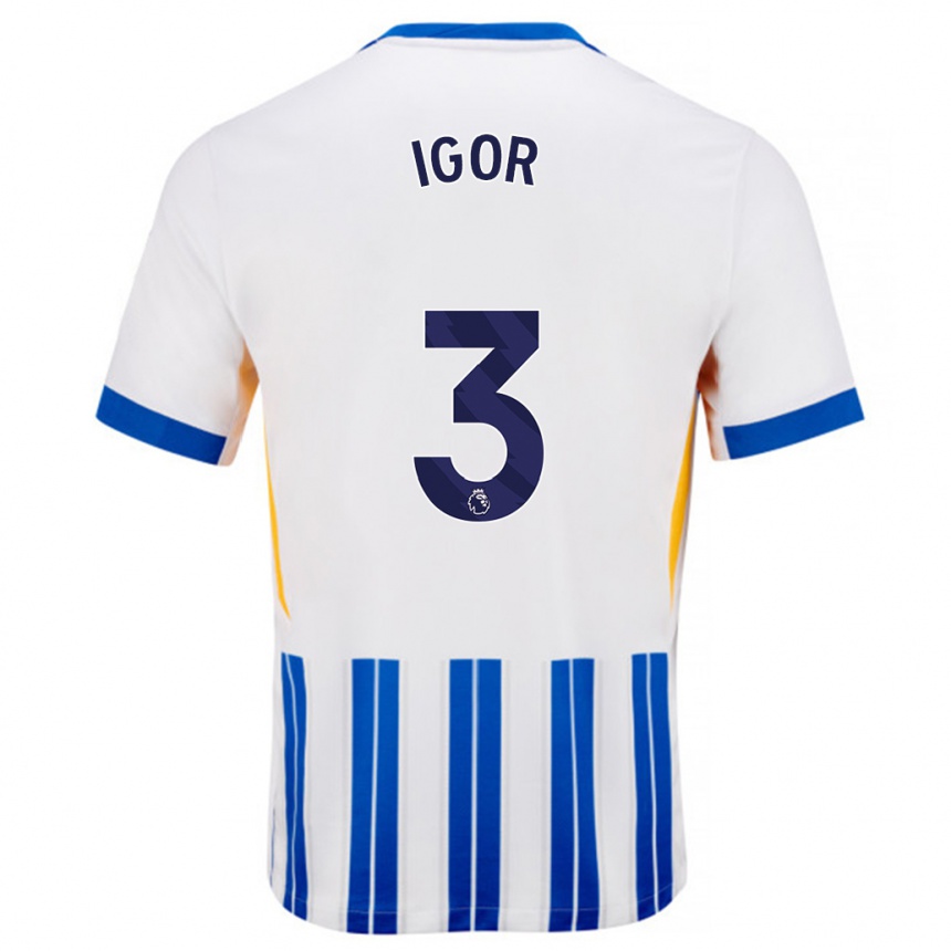 Niño Fútbol Camiseta Igor #3 Blanco Azul Rayas 1ª Equipación 2024/25 Perú