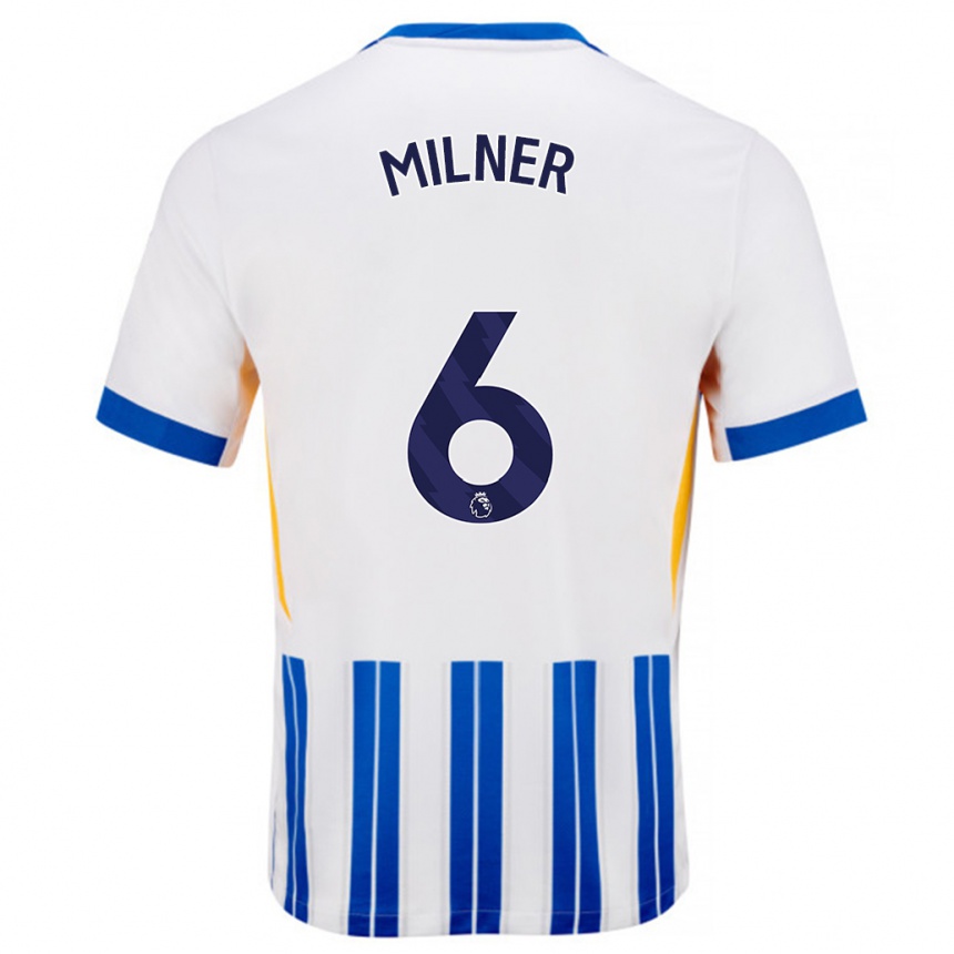 Niño Fútbol Camiseta James Milner #6 Blanco Azul Rayas 1ª Equipación 2024/25 Perú