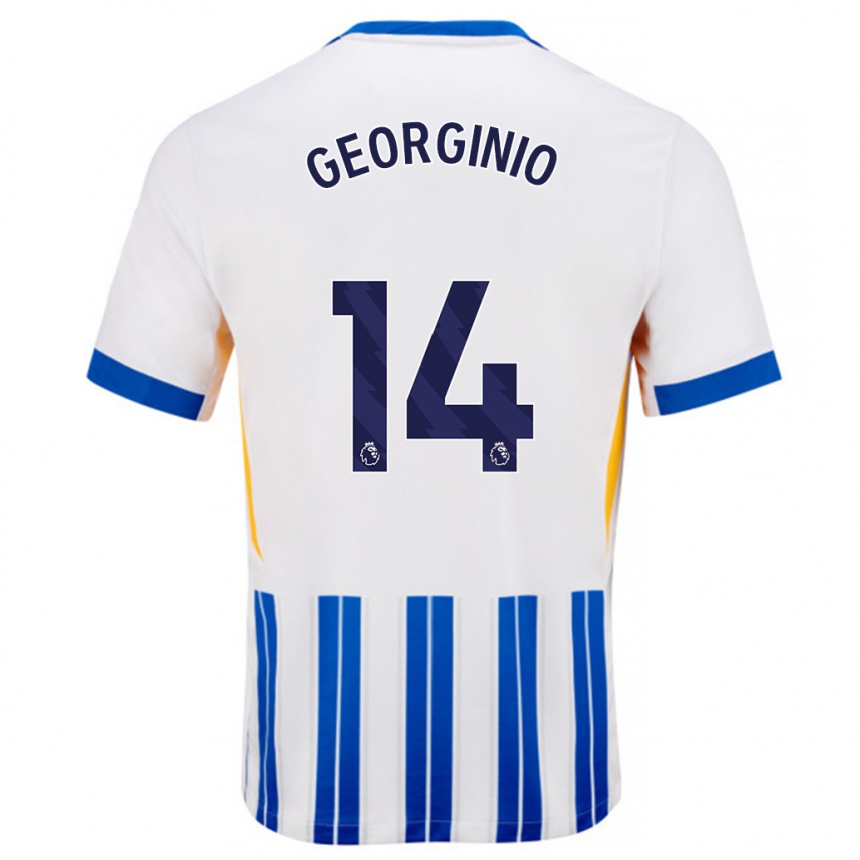 Niño Fútbol Camiseta Georginio Rutter #14 Blanco Azul Rayas 1ª Equipación 2024/25 Perú