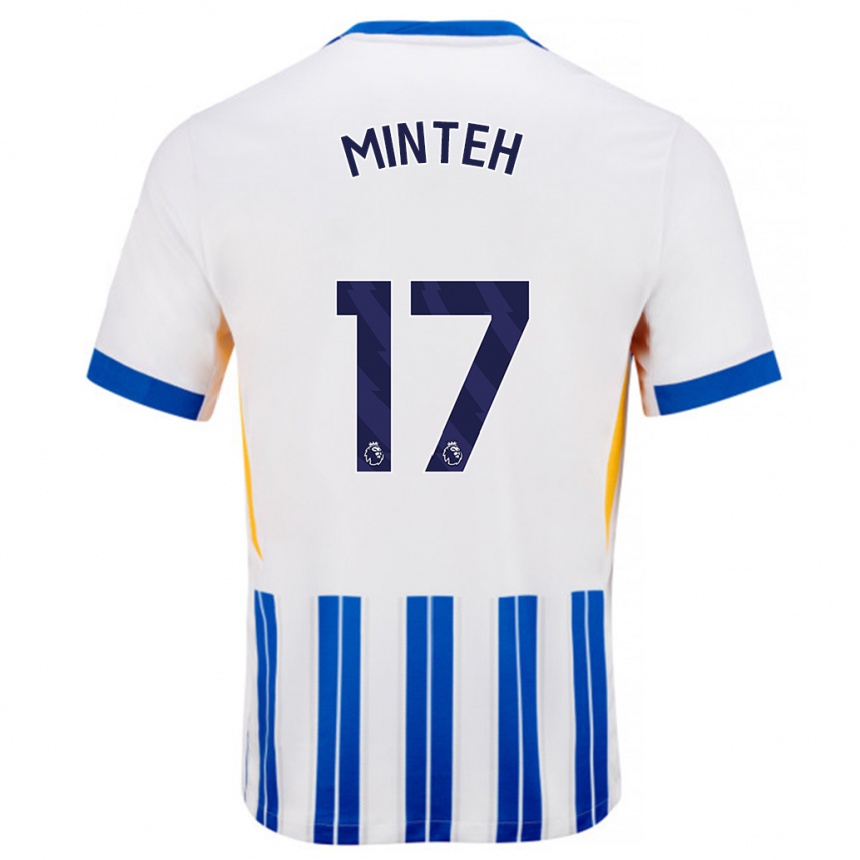 Niño Fútbol Camiseta Yankuba Minteh #17 Blanco Azul Rayas 1ª Equipación 2024/25 Perú