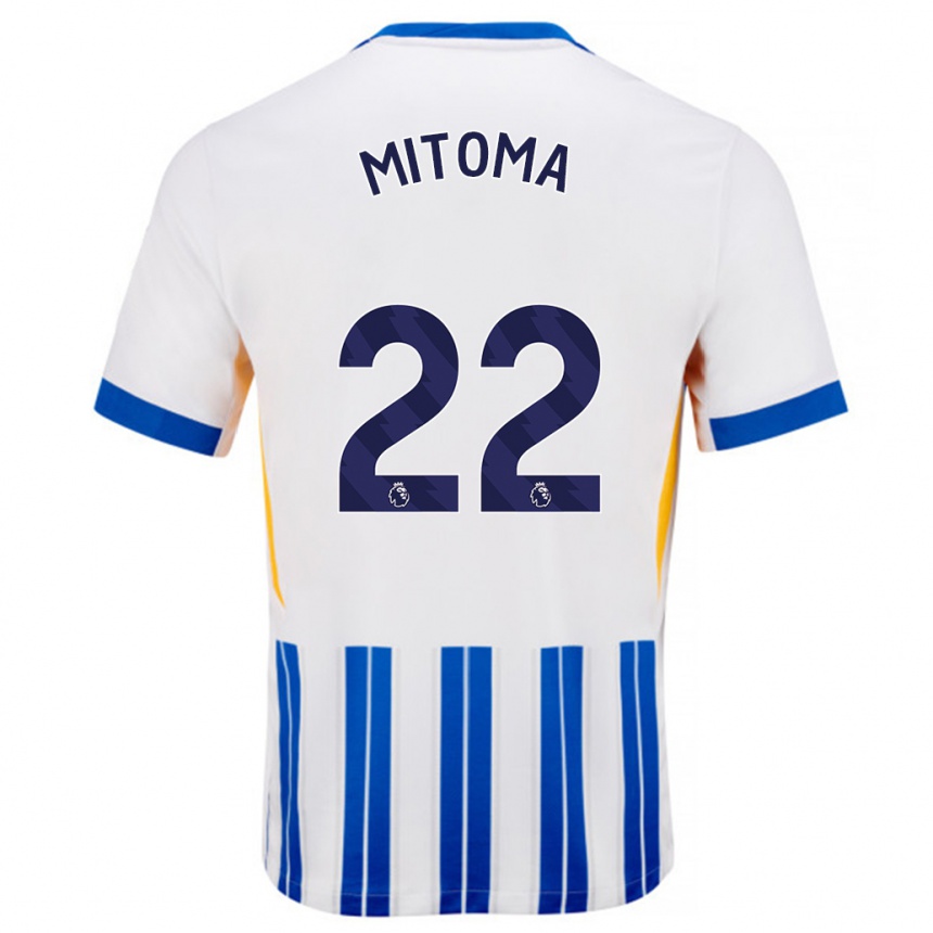 Niño Fútbol Camiseta Kaoru Mitoma #22 Blanco Azul Rayas 1ª Equipación 2024/25 Perú