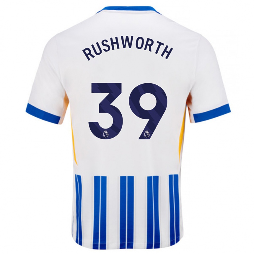 Niño Fútbol Camiseta Carl Rushworth #39 Blanco Azul Rayas 1ª Equipación 2024/25 Perú