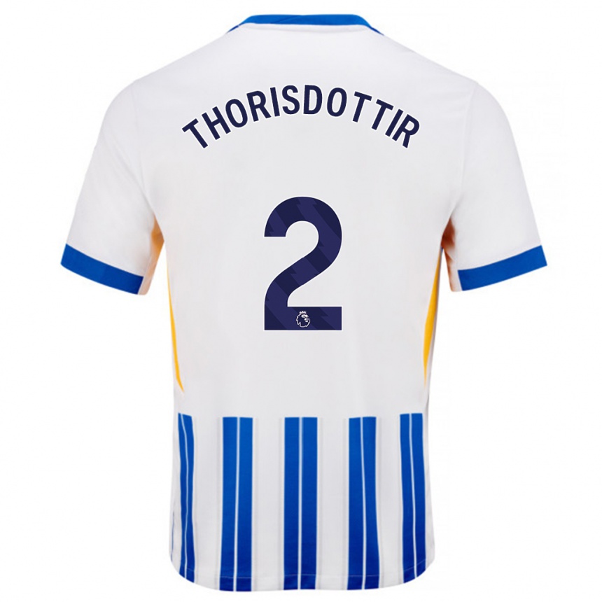 Niño Fútbol Camiseta Maria Thorisdottir #2 Blanco Azul Rayas 1ª Equipación 2024/25 Perú