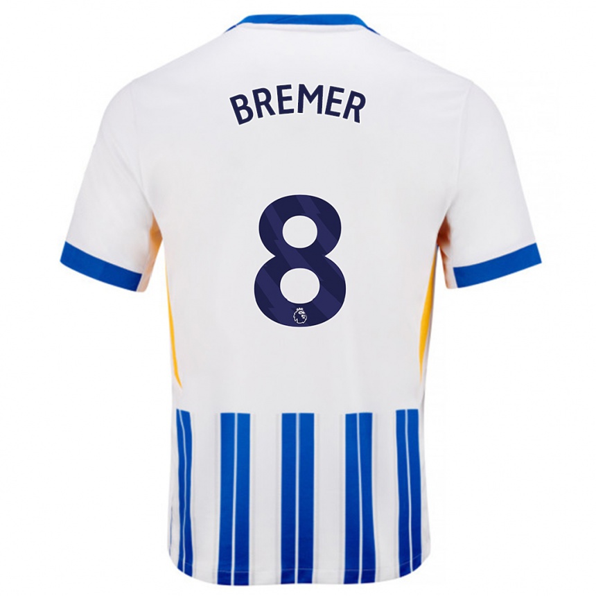 Niño Fútbol Camiseta Pauline Bremer #8 Blanco Azul Rayas 1ª Equipación 2024/25 Perú