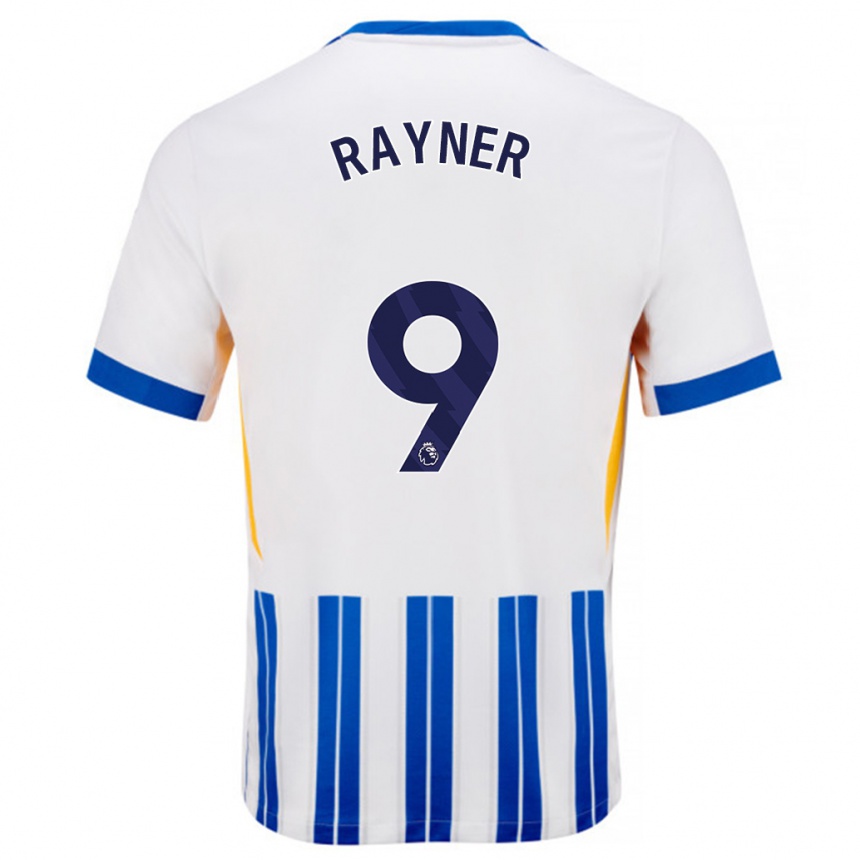 Niño Fútbol Camiseta Rebecca Rayner #9 Blanco Azul Rayas 1ª Equipación 2024/25 Perú