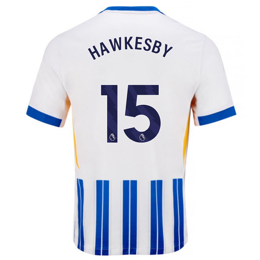 Niño Fútbol Camiseta Mackenzie Hawkesby #15 Blanco Azul Rayas 1ª Equipación 2024/25 Perú