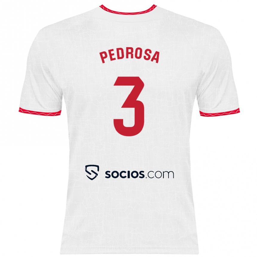 Niño Fútbol Camiseta Adrià Pedrosa #3 Blanco Rojo 1ª Equipación 2024/25 Perú