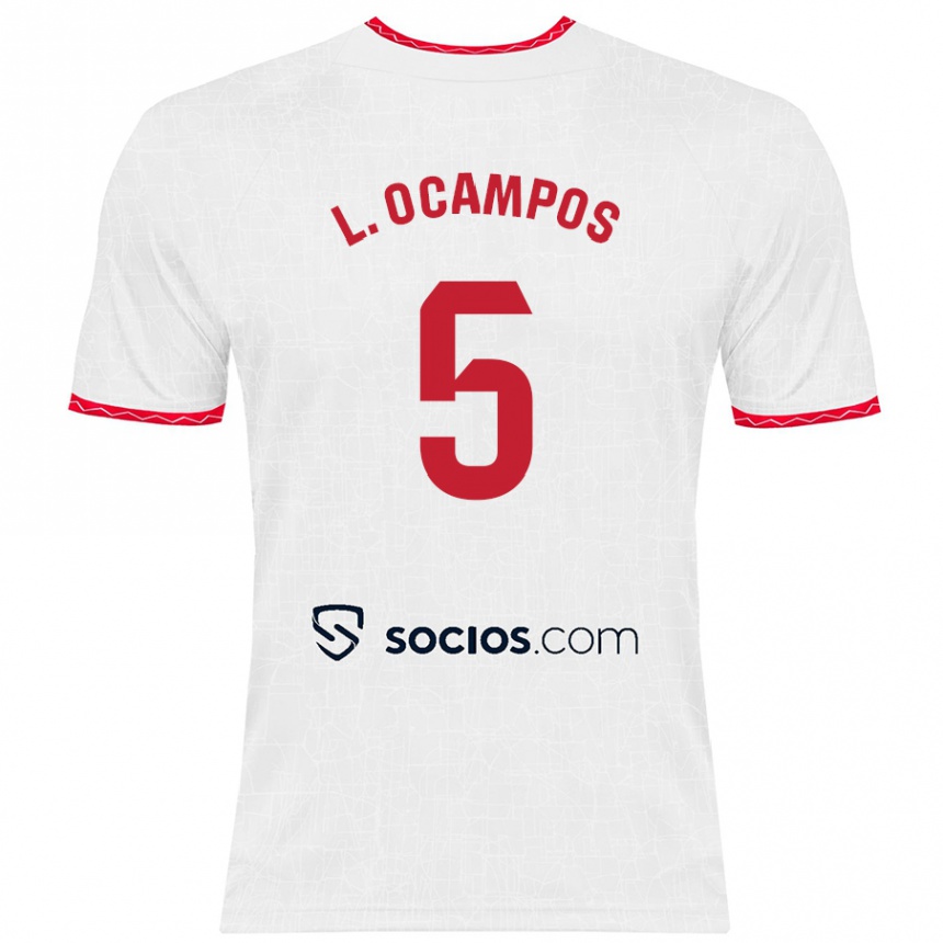 Niño Fútbol Camiseta Lucas Ocampos #5 Blanco Rojo 1ª Equipación 2024/25 Perú