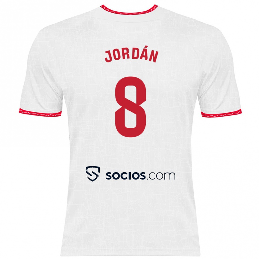 Niño Fútbol Camiseta Joan Jordán #8 Blanco Rojo 1ª Equipación 2024/25 Perú