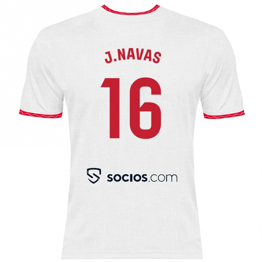 Niño Fútbol Camiseta Jesús Navas #16 Blanco Rojo 1ª Equipación 2024/25 Perú