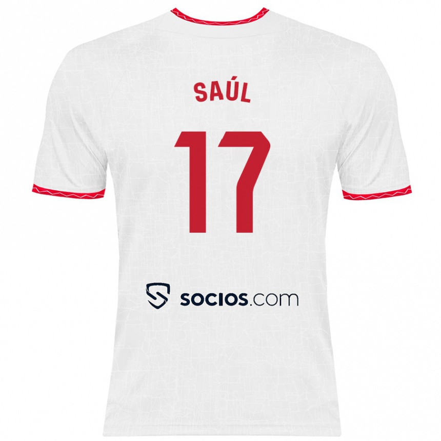 Niño Fútbol Camiseta Saul Niguez #17 Blanco Rojo 1ª Equipación 2024/25 Perú