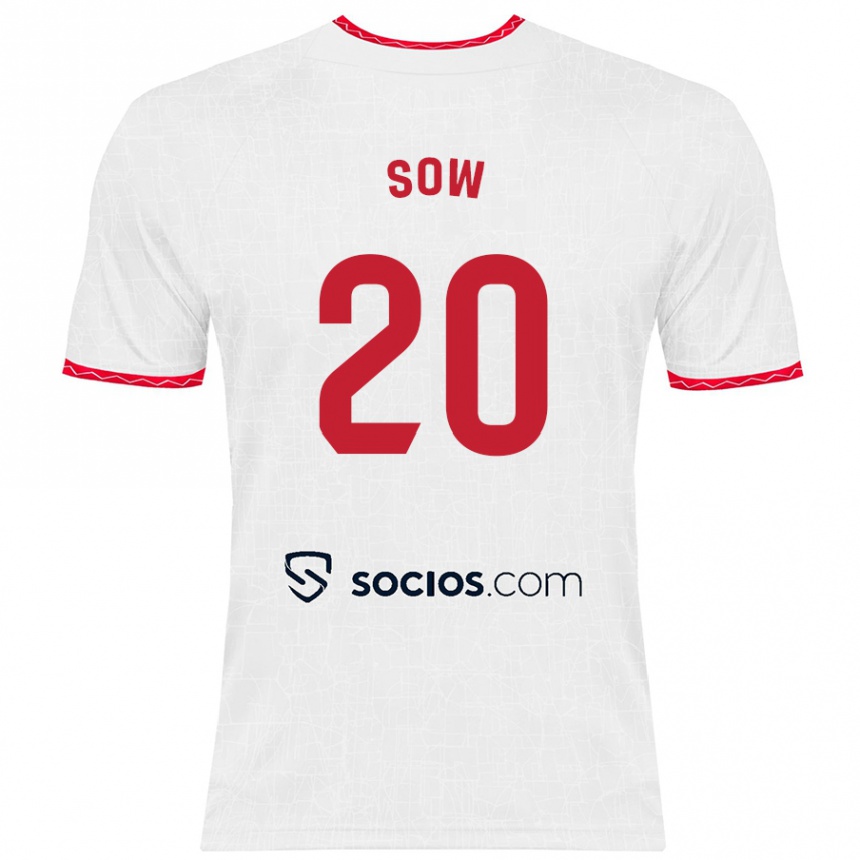 Niño Fútbol Camiseta Djibril Sow #20 Blanco Rojo 1ª Equipación 2024/25 Perú