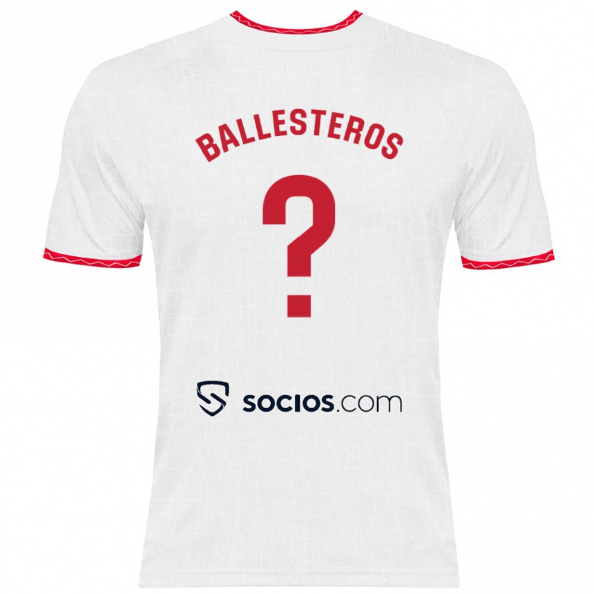 Niño Fútbol Camiseta Gonzalo Ballesteros #0 Blanco Rojo 1ª Equipación 2024/25 Perú