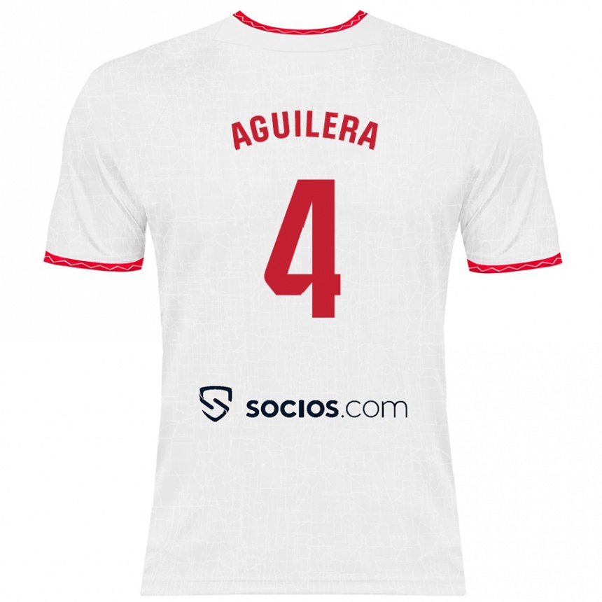 Niño Fútbol Camiseta Juanan Aguilera #4 Blanco Rojo 1ª Equipación 2024/25 Perú