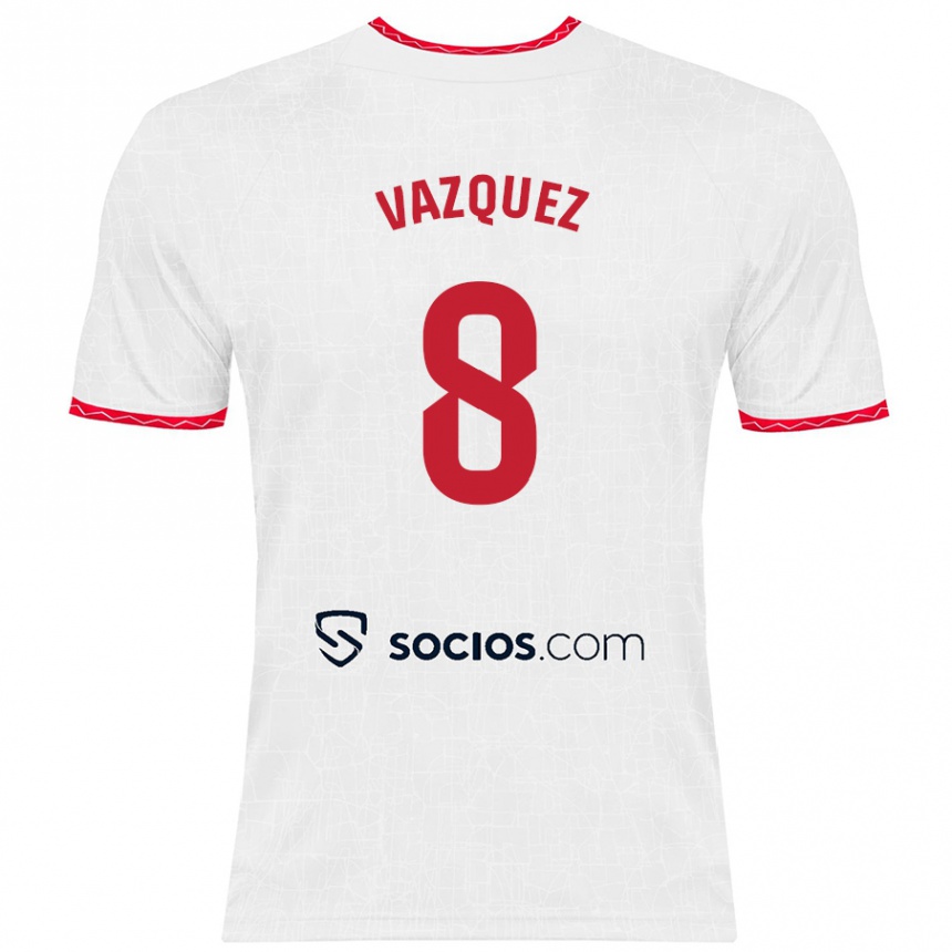 Niño Fútbol Camiseta Manolo Vázquez #8 Blanco Rojo 1ª Equipación 2024/25 Perú