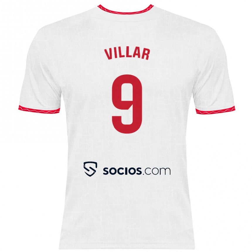 Niño Fútbol Camiseta Iker Villar #9 Blanco Rojo 1ª Equipación 2024/25 Perú