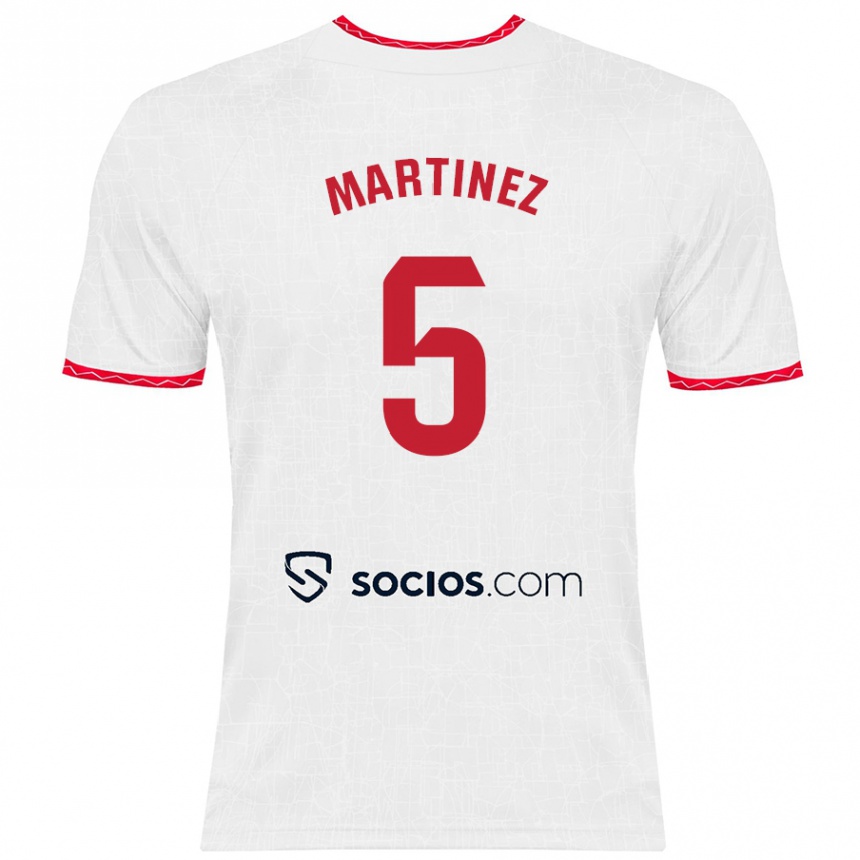 Niño Fútbol Camiseta Sergio Martínez #5 Blanco Rojo 1ª Equipación 2024/25 Perú