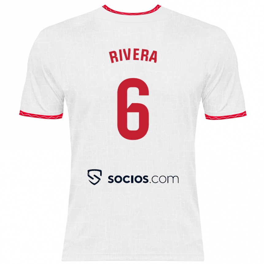 Niño Fútbol Camiseta Pablo Rivera #6 Blanco Rojo 1ª Equipación 2024/25 Perú