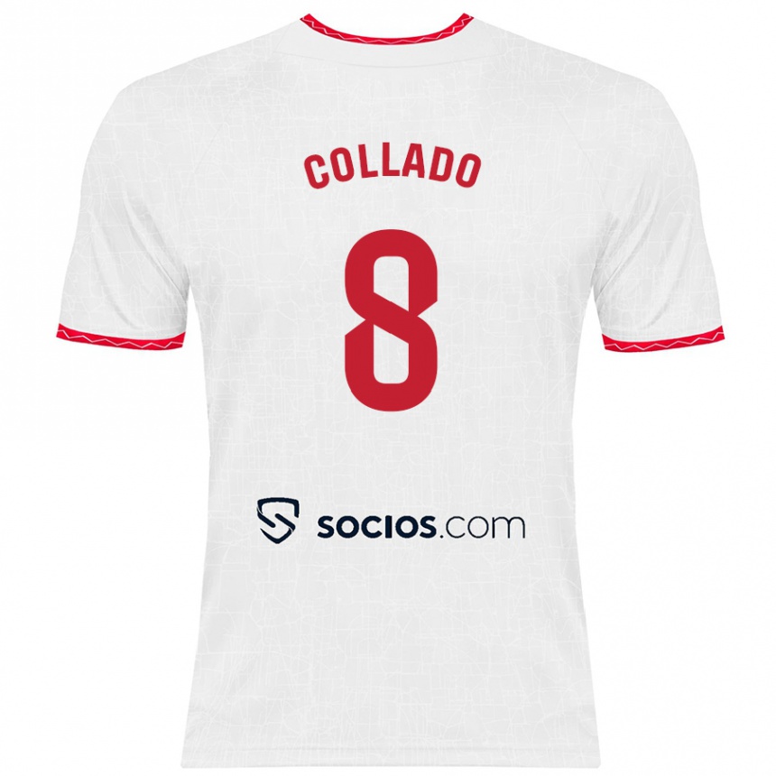 Niño Fútbol Camiseta Alberto Collado #8 Blanco Rojo 1ª Equipación 2024/25 Perú