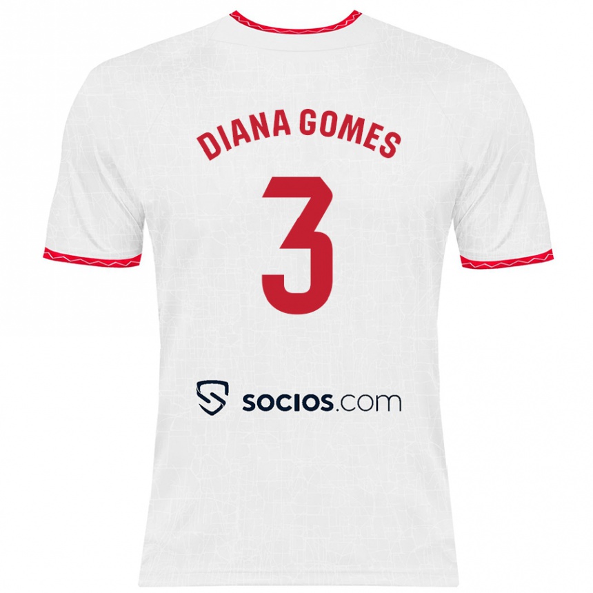 Niño Fútbol Camiseta Diana Catarina Ribeiro Gomes #3 Blanco Rojo 1ª Equipación 2024/25 Perú