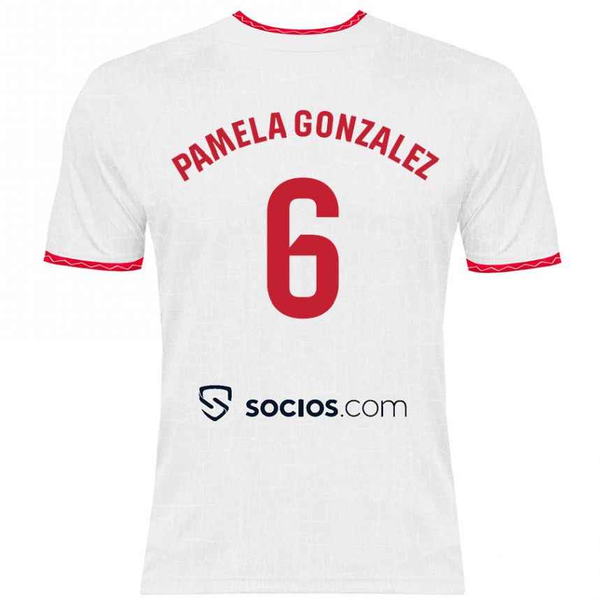 Niño Fútbol Camiseta Cinthia Pamela González Medina #6 Blanco Rojo 1ª Equipación 2024/25 Perú