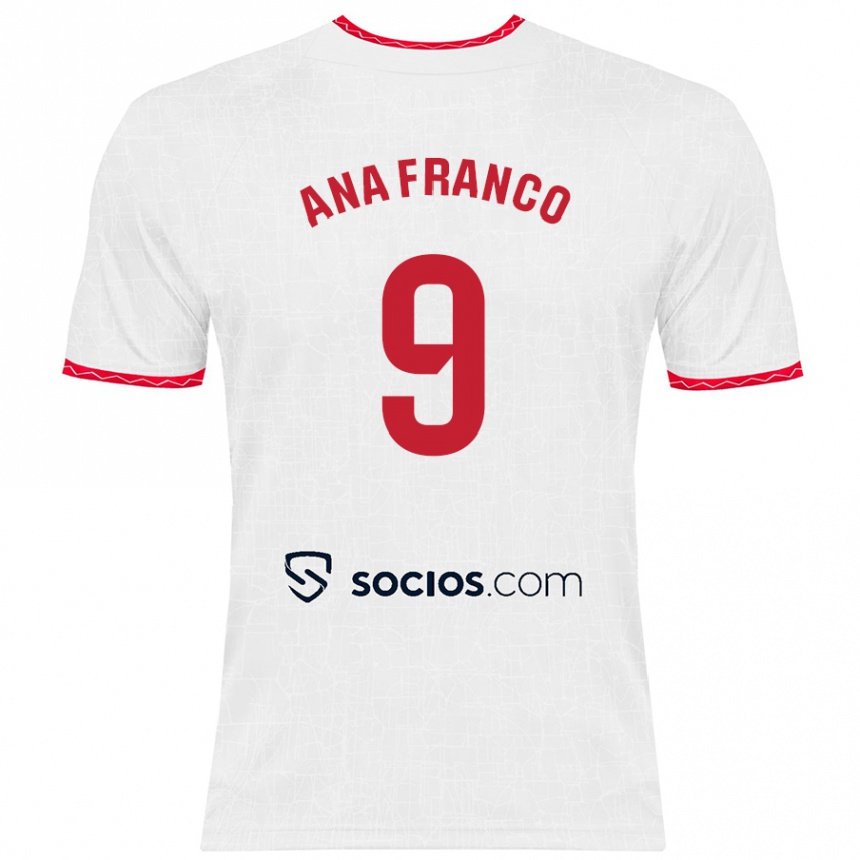 Niño Fútbol Camiseta Ana Franco De La Vega #9 Blanco Rojo 1ª Equipación 2024/25 Perú