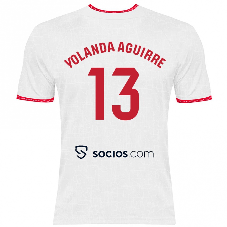 Niño Fútbol Camiseta Yolanda Aguirre Gutiérrez #13 Blanco Rojo 1ª Equipación 2024/25 Perú