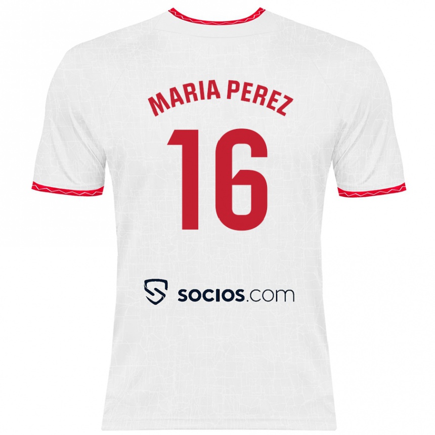 Niño Fútbol Camiseta María Pérez Rabaza #16 Blanco Rojo 1ª Equipación 2024/25 Perú