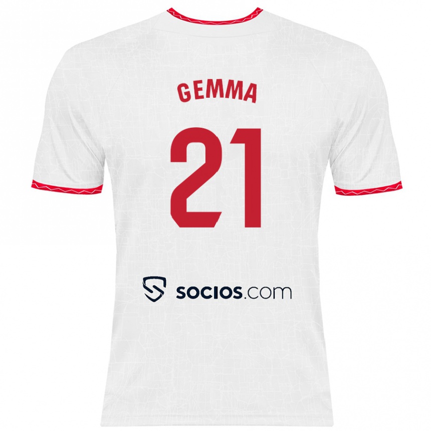 Niño Fútbol Camiseta Gemma Gili Giner #21 Blanco Rojo 1ª Equipación 2024/25 Perú