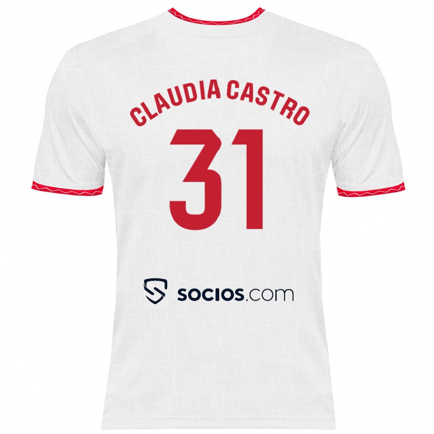 Niño Fútbol Camiseta Claudia Castro Romero #31 Blanco Rojo 1ª Equipación 2024/25 Perú