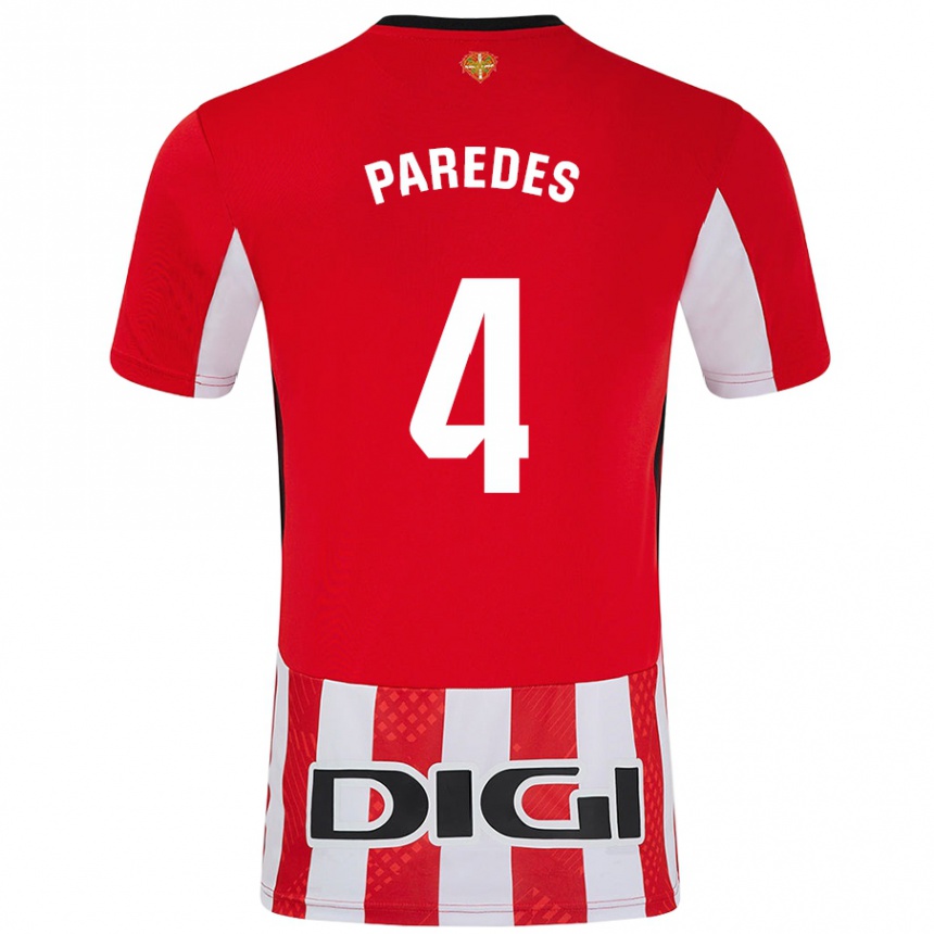 Niño Fútbol Camiseta Aitor Paredes #4 Rojo Blanco 1ª Equipación 2024/25 Perú