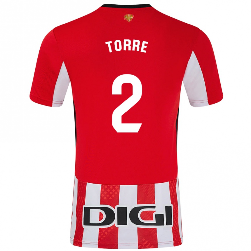 Niño Fútbol Camiseta Maddi Torre #2 Rojo Blanco 1ª Equipación 2024/25 Perú