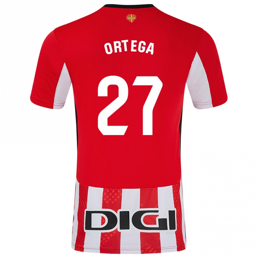 Niño Fútbol Camiseta Sara Ortega #27 Rojo Blanco 1ª Equipación 2024/25 Perú