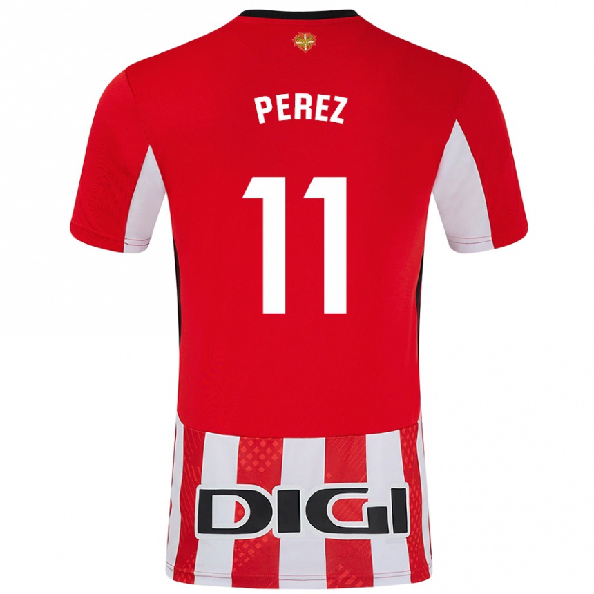 Niño Fútbol Camiseta Adrián Pérez #11 Rojo Blanco 1ª Equipación 2024/25 Perú