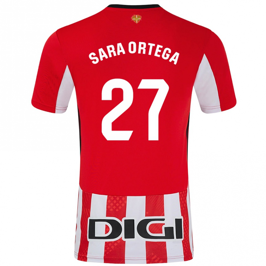 Niño Fútbol Camiseta Sara Ortega Ruiz #27 Rojo Blanco 1ª Equipación 2024/25 Perú