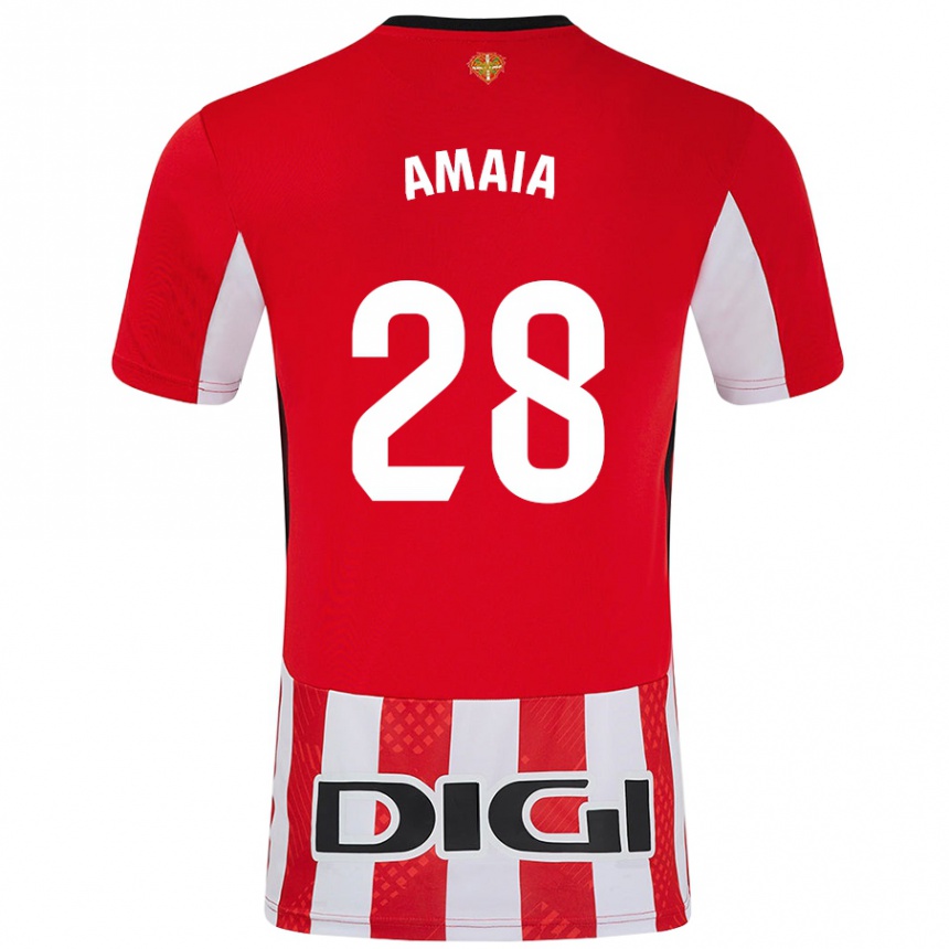 Niño Fútbol Camiseta Amaia Martinez De La Peña #28 Rojo Blanco 1ª Equipación 2024/25 Perú