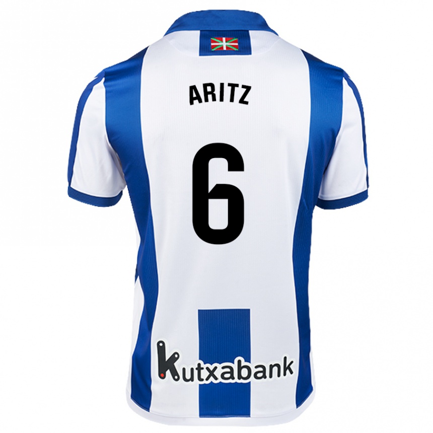 Niño Fútbol Camiseta Aritz Elustondo #6 Blanco Azul 1ª Equipación 2024/25 Perú