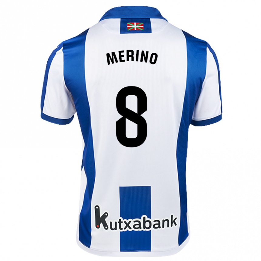 Niño Fútbol Camiseta Mikel Merino #8 Blanco Azul 1ª Equipación 2024/25 Perú