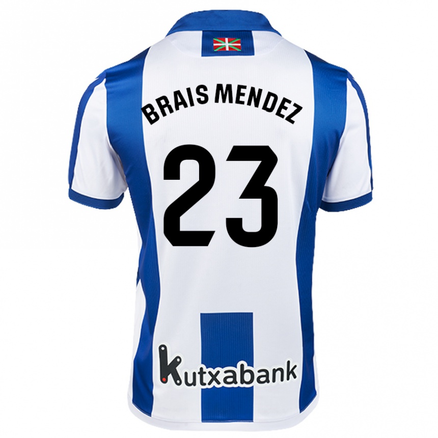 Niño Fútbol Camiseta Brais Méndez #23 Blanco Azul 1ª Equipación 2024/25 Perú