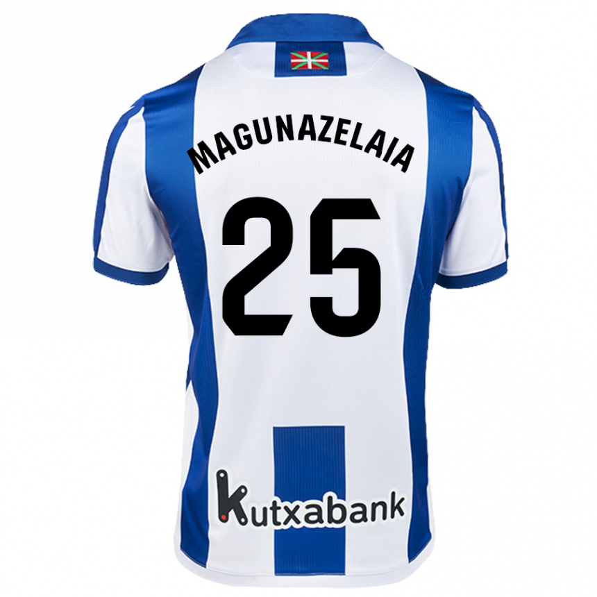 Niño Fútbol Camiseta Jon Magunazelaia #25 Blanco Azul 1ª Equipación 2024/25 Perú