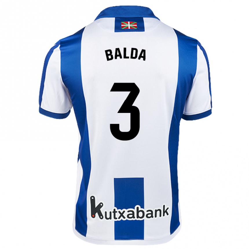 Niño Fútbol Camiseta Jon Balda #3 Blanco Azul 1ª Equipación 2024/25 Perú