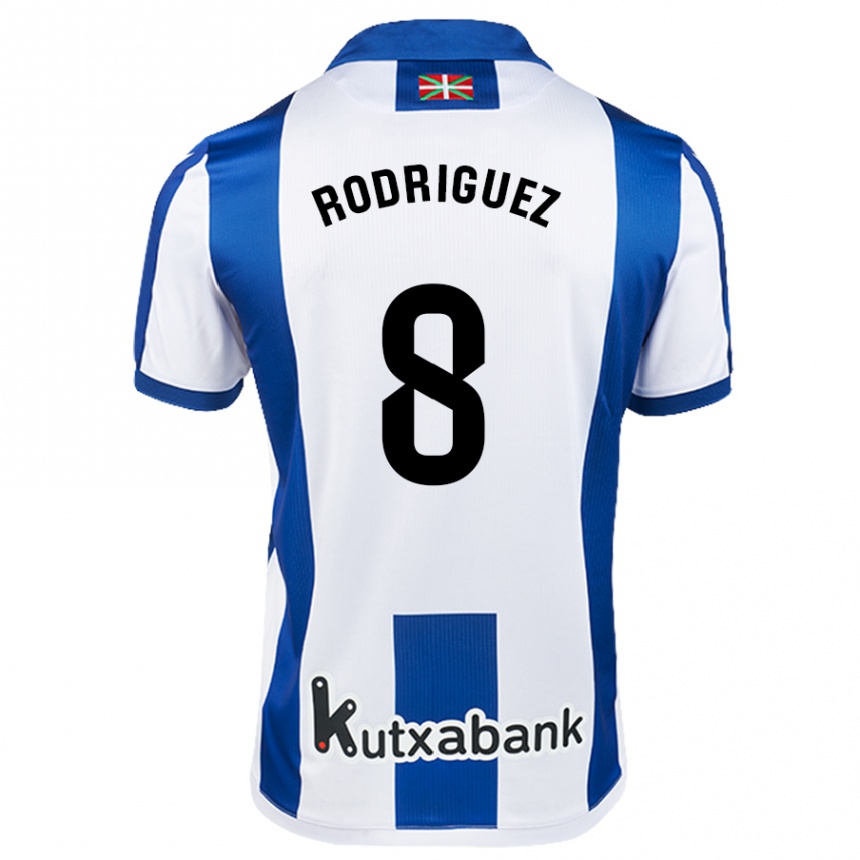 Niño Fútbol Camiseta Mikel Rodriguez #8 Blanco Azul 1ª Equipación 2024/25 Perú