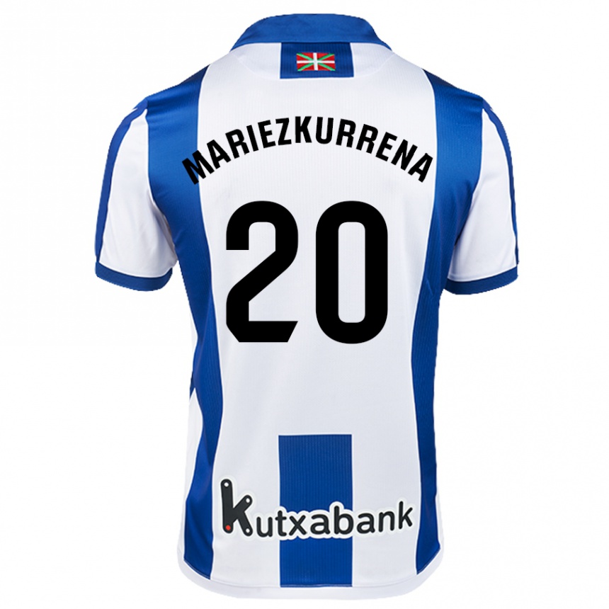 Niño Fútbol Camiseta Arkaitz Mariezkurrena #20 Blanco Azul 1ª Equipación 2024/25 Perú