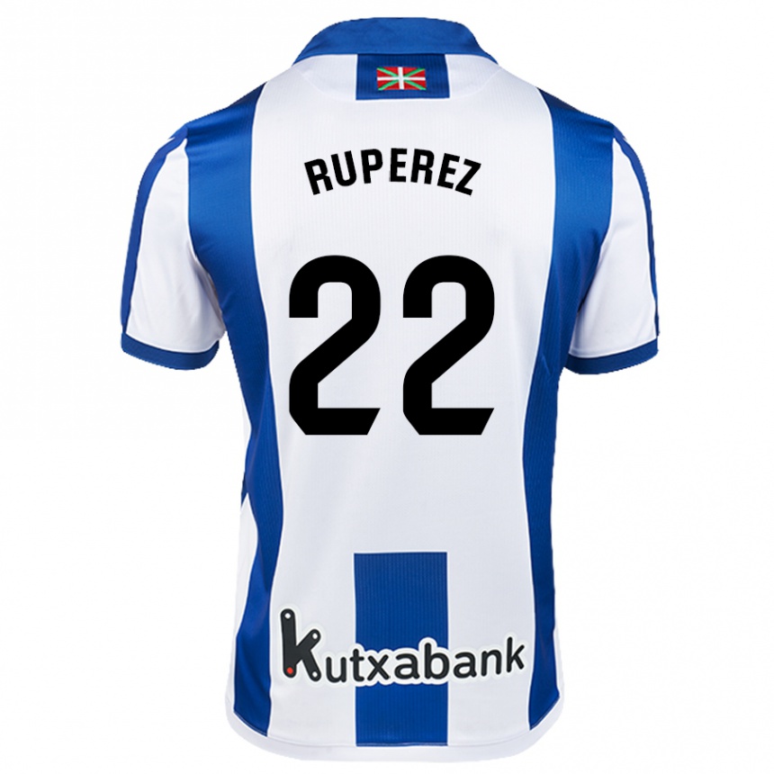 Niño Fútbol Camiseta Iñaki Rupérez #22 Blanco Azul 1ª Equipación 2024/25 Perú