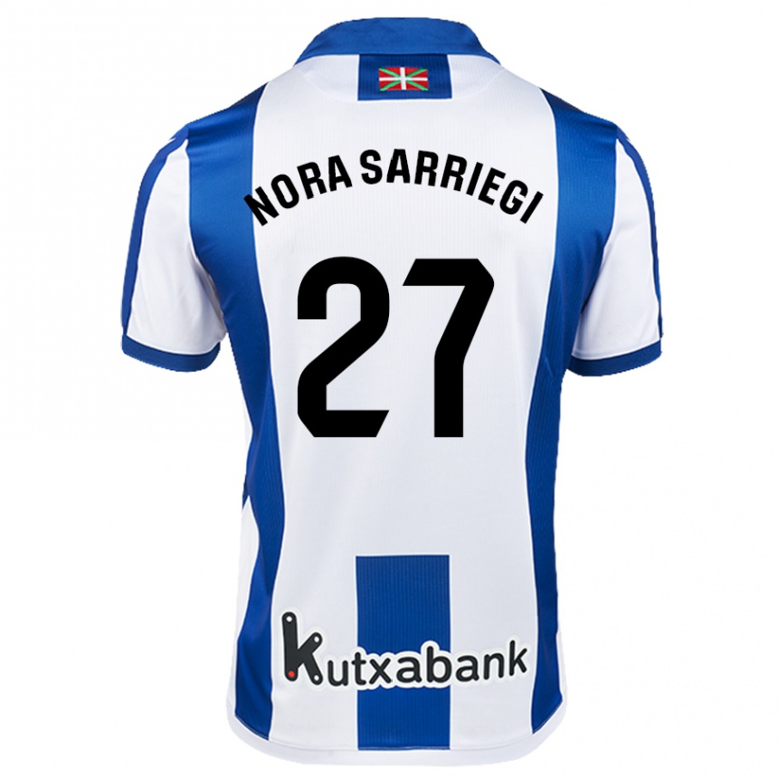 Niño Fútbol Camiseta Nora Sarriegi Galdos #27 Blanco Azul 1ª Equipación 2024/25 Perú