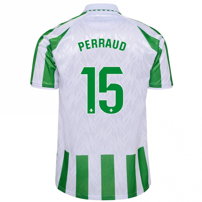 Niño Fútbol Camiseta Romain Perraud #15 Verde Rayas Blancas 1ª Equipación 2024/25 Perú