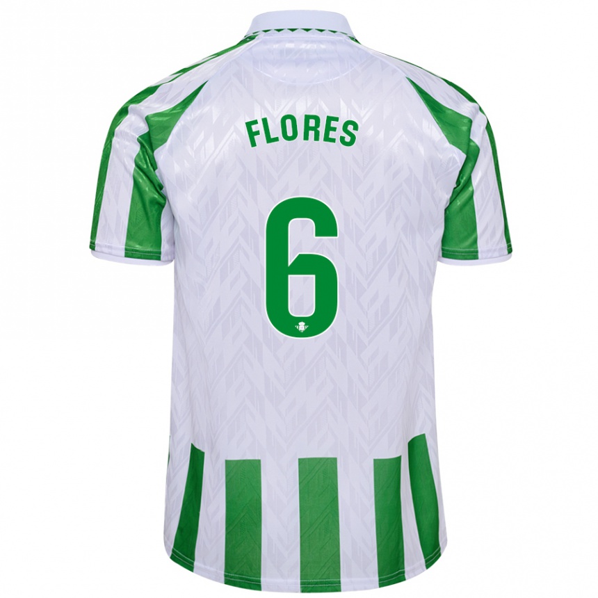 Niño Fútbol Camiseta Mateo Flores #6 Verde Rayas Blancas 1ª Equipación 2024/25 Perú