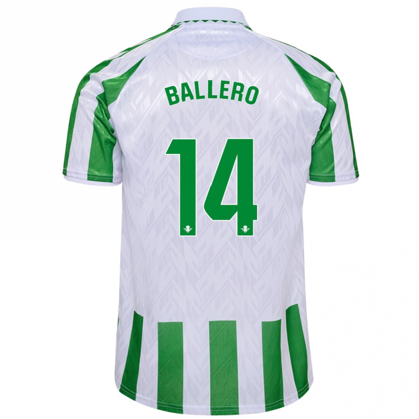 Niño Fútbol Camiseta Sander Ballero #14 Verde Rayas Blancas 1ª Equipación 2024/25 Perú